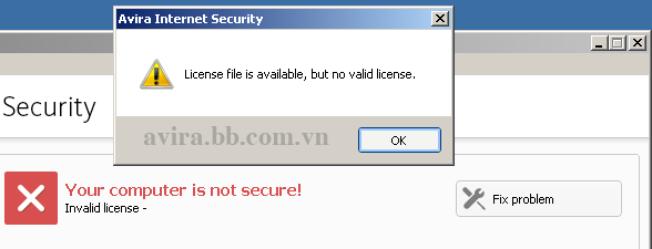 Avira báo lỗi "Invalid license" hoặc "License file is available, but no valid license"