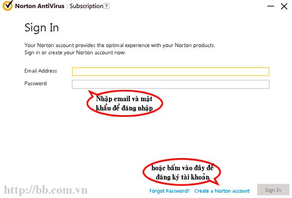 Đăng nhập tài khoản Norton Account hoặc đăng ký mới