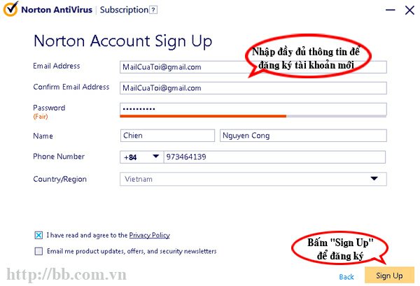 Đăng ký tài khoản Norton Account mới