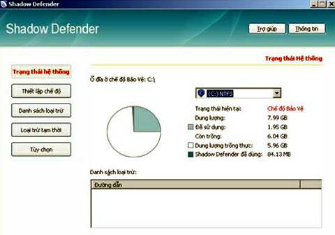 Giao diện Shadow Defender đóng băng ổ cứng