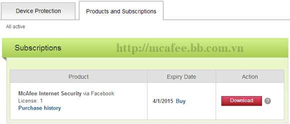 Bấm vào nút "Download" để tải về bộ cài đặt McAfee Internet Security
