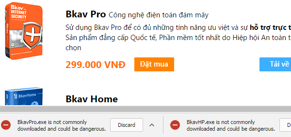 Thông báo BkavPro.exe is not commonly downloaded and could be dangerous