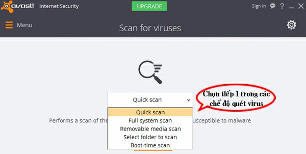 Các tùy chọn chế độ quét virus của Avast