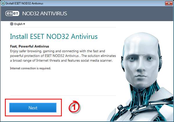 Cửa sổ cài đặt phần mềm diệt virus ESET