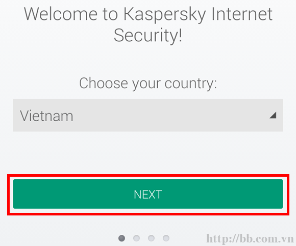 Màn hình khi bắt đầu chạy ứng dụng, chọn quốc gia là "Việt Nam"