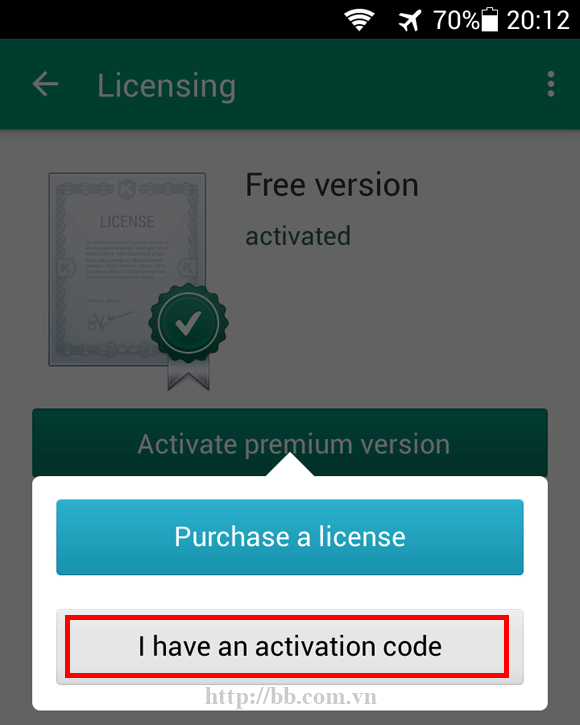 Bạn cũng có thể bấm mục "Activate premium version" để kích hoạt bản quyền cho máy
