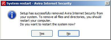 Bấm "Yes" để khởi động lại máy tính và hoàn tất quá trình gỡ bỏ Avira