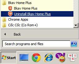 Gỡ bỏ Bkav Home Plus từ Menu Start