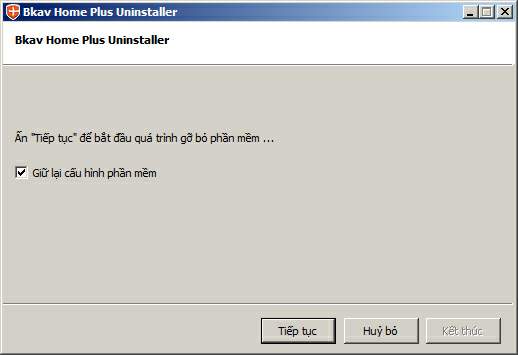 "Giữ lại cấu hình phần mềm" và "Tiếp tục" gỡ bỏ Bkav Home Plus