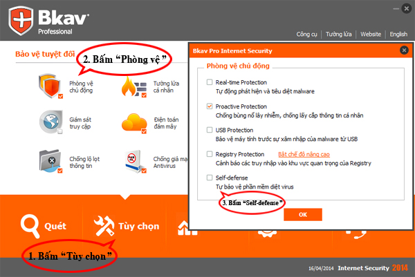Tắt chế độ Tự bảo vệ - "Self-defense" của Bkav Pro