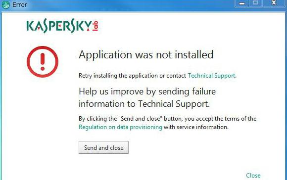 Kaspersky thông báo lỗi "Application was not installed"