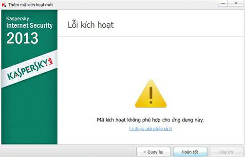 Kaspersky báo lỗi "Mã kích hoạt không phù hợp cho ứng dụng này"