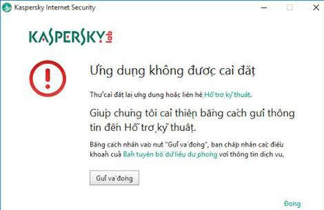 Kaspersky báo lỗi "Ứng dụng không được cài đặt"