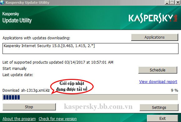 Quá trình tải về gói cập nhật Offline của Kaspersky đang diễn ra