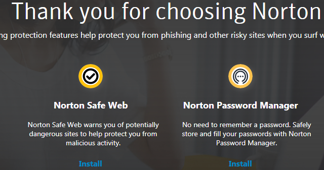 Trang web cài đặt tiện ích bảo vệ trình duyệt "Norton Safe Web"
